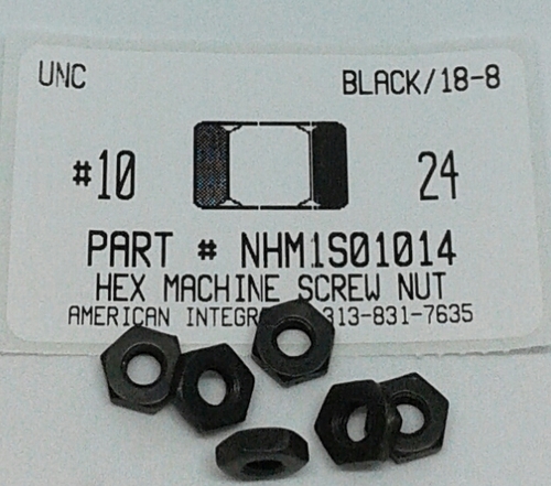 #10-24 HEX MACHINE SCREW NUT 18-8 STAINLESS STEEL BLACK OXIDE