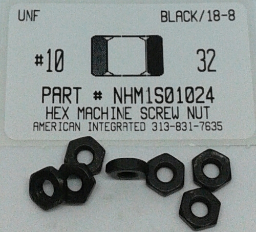 #10-32 HEX MACHINE SCREW NUT 18-8 STAINLESS STEEL BLACK OXIDE