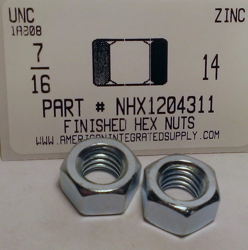 7/16-14 FINISHED HEX NUT ASTM A563 GRADE A STEEL ZINC PLATED