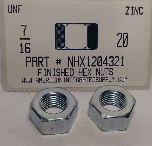 7/16-20 FINISHED HEX NUT ASTM A563 GRADE A STEEL ZINC PLATED