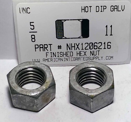 5/8-11 FINISHED HEX NUT STEEL HOT DIP GALVANIZED