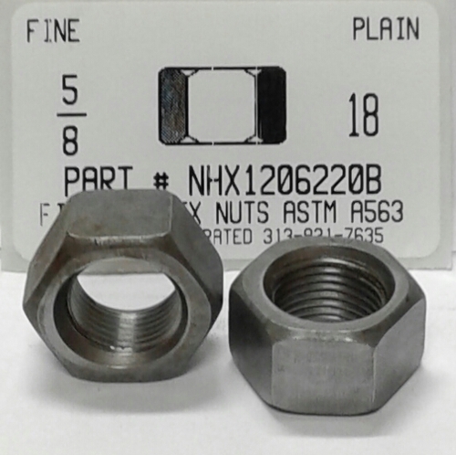 5/8-18 FINISHED HEX NUT ASTM A563 GRADE A STEEL PLAIN