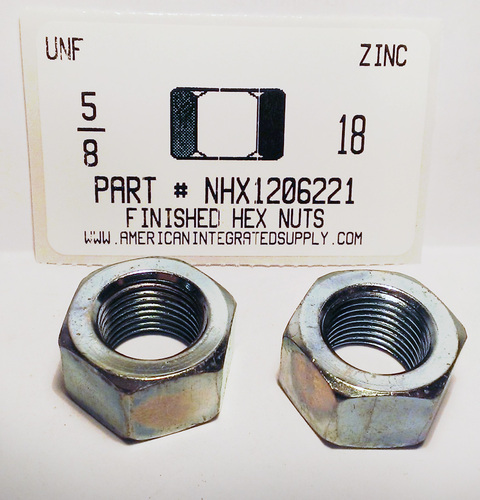 5/8-18 FINISHED HEX NUT ASTM A563 GRADE A STEEL ZINC PLATED