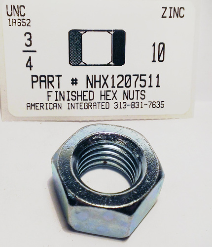 3/4-10 FINISHED HEX NUT ASTM A563 GRADE A STEEL ZINC PLATED