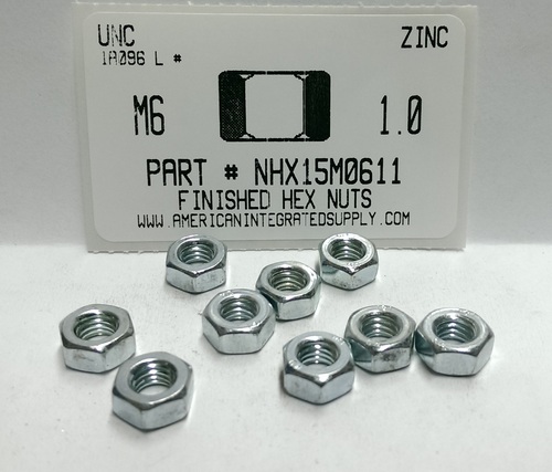 M6-1.00 FINISHED HEX NUT CLASS 8 STEEL ZINC D934