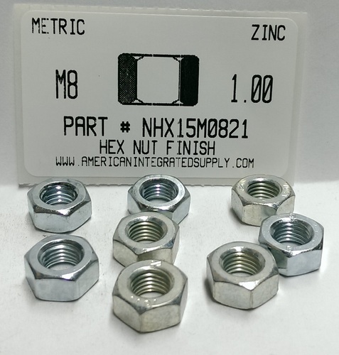 M8-1.00 FINISHED HEX NUT CLASS 8 STEEL ZINC PLATED D934