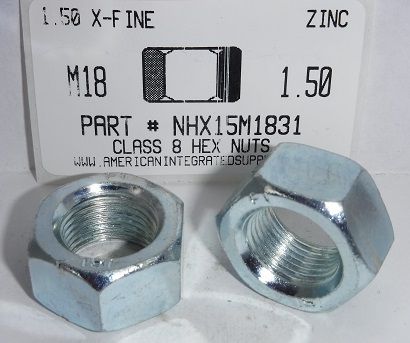 M18-1.50 FINISHED HEX NUT CLASS 8 STEEL ZINC D934