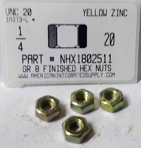 1/4-20 FINISHED HEX NUT GRADE 8 STEEL YELLOW ZINC PLATED