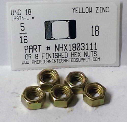 5/16-18 FINISHED HEX NUT GRADE 8  STEEL YELLOW ZINC PLATED