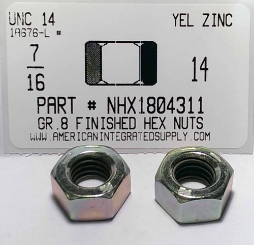 7/16-14 FINISHED HEX NUT GRADE 8 STEEL YELLOW ZINC PLATED