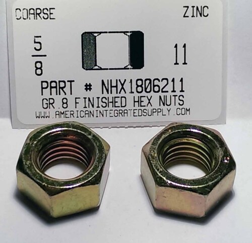 5/8-11 FINISHED HEX NUT GRADE 8 STEEL YELLOW ZINC PLATED