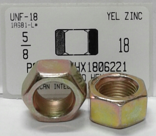 5/8-18 FINISHED HEX NUT GRADE 8 STEEL YELLOW ZINC PLATED