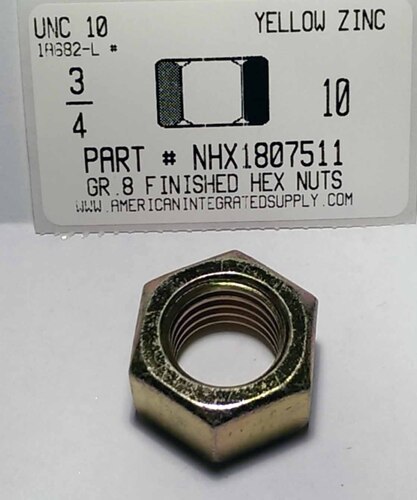 3/4-10 FINISHED HEX NUT GRADE 8 STEEL YELLOW ZINC PLATED