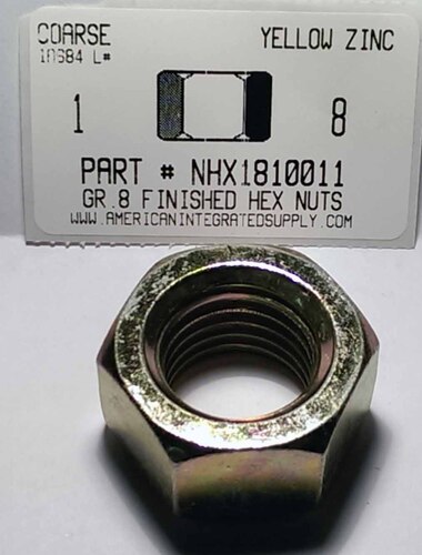 1"-8 FINISHED HEX NUT GRADE 8 STEEL YELLOW ZINC PLATED