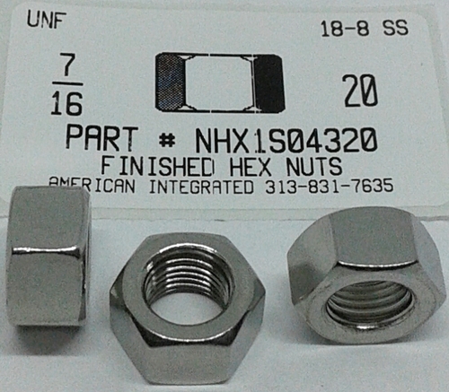 7/16-20 FINISHED HEX NUT 18-8 STAINLESS STEEL