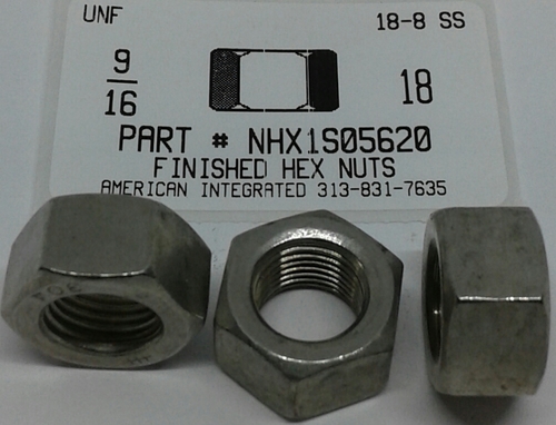 9/16-18 FINISHED HEX NUT 18-8 STAINLESS STEEL