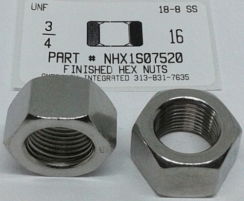 3/4-16 FINISHED HEX NUT 18-8 STAINLESS STEEL