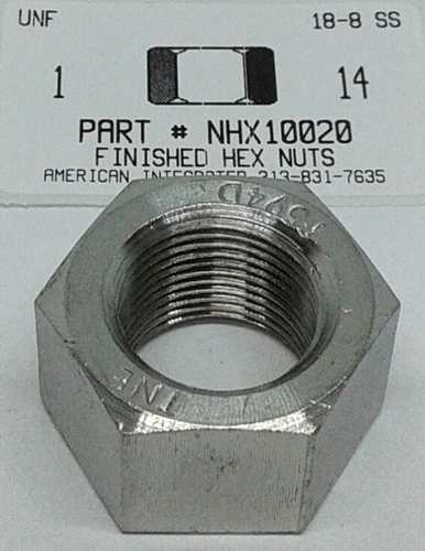 1"-14 FINISHED HEX NUT 18-8 STAINLESS STEEL