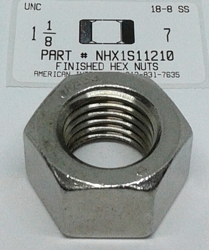 1-1/8"-7 FINISHED HEX NUT 18-8 STAINLESS STEEL