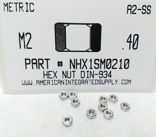 M2-.40 HEX NUT A2 STAINLESS STEEL D934