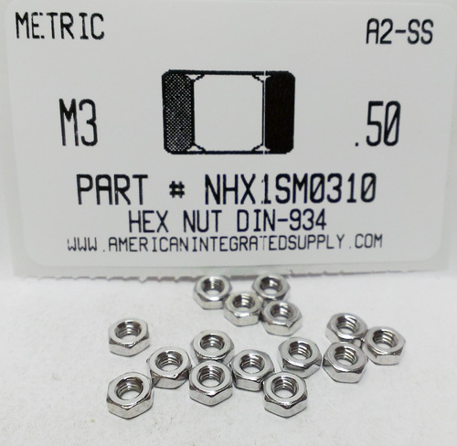 M3-.50 HEX NUT A2 STAINLESS STEEL D934