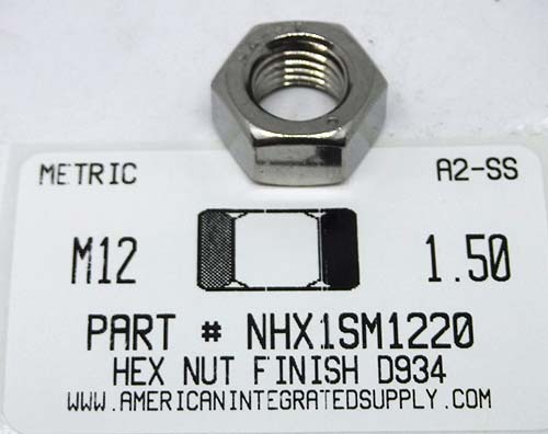 M12-1.50 HEX NUT A2 STAINLESS STEEL D934