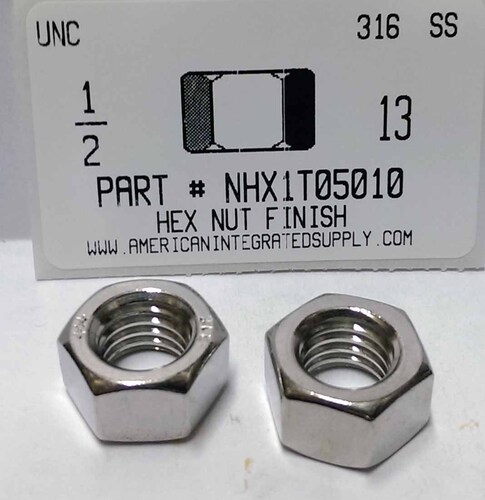 1/2-13 FINISHED HEX NUT 316 STAINLESS STEEL