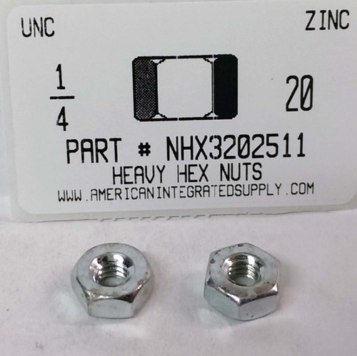 1/4-20 HEAVY HEX NUT ASTM A563 GRADE A STEEL ZINC PLATED