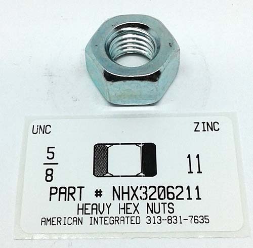 5/8-11 HEAVY HEX NUT GRADE 2 STEEL ZINC PLATED