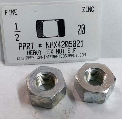 1/2-20 HEAVY HEX NUT STEEL ZINC PLATED 7/8 AF X .485 TH (DISCONTINUED)