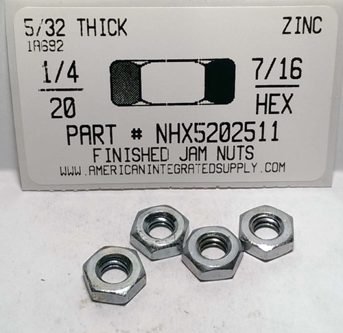 1/4-20 FINISHED HEX JAM NUT STEEL ZINC PLATED