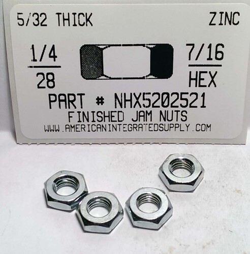 1/4-28 FINISHED HEX JAM NUT STEEL ZINC PLATED