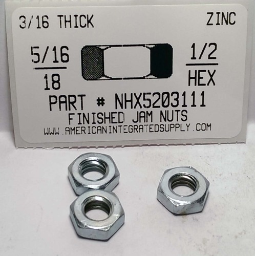 5/16-18 FINISHED HEX JAM NUT STEEL ZINC PLATED