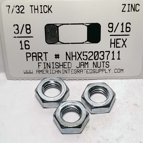 3/8-16 FINISHED HEX JAM NUT STEEL ZINC PLATED