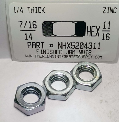 7/16-14 FINISHED HEX JAM NUT STEEL ZINC PLATED