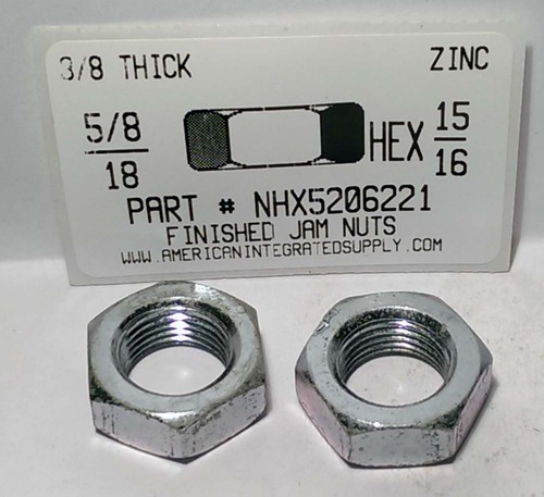 5/8-18 FINISHED HEX JAM NUT STEEL ZINC PLATED