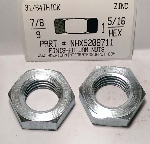 7/8-9 FINISHED HEX JAM NUT STEEL ZINC PLATED