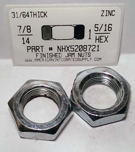 7/8-14 FINISHED HEX JAM NUT STEEL ZINC PLATED