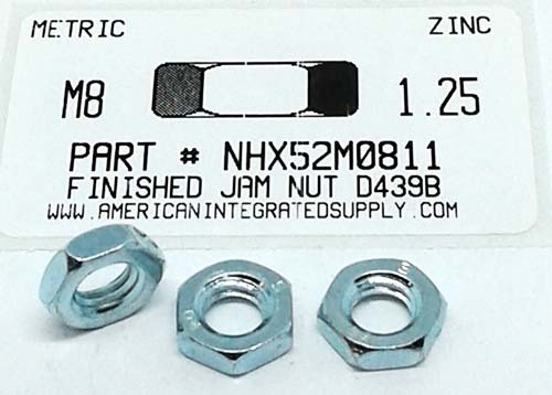 M8-1.25 FINISHED HEX JAM NUT STEEL ZINC D439B