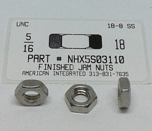 5/16-18 FINISHED HEX JAM NUT 18-8 STAINLESS STEEL