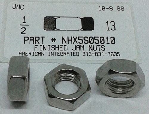 1/2-13 FINISHED HEX JAM NUT 18-8 STAINLESS STEEL