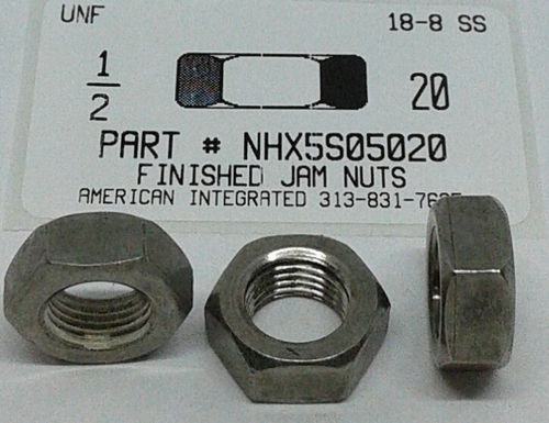 1/2-20 FINISHED HEX JAM NUT 18-8 STAINLESS STEEL