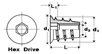 M8-1.25 SCREW IN THREADED INSERT TYPE D ZINC DIE CAST 11.1-11.5 PILOT 13MM OAL