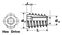 M8-1.25 SCREW IN THREADED INSERT TYPE E ZINC DIE CAST 11.1-11.5 PILOT 13MM OAL