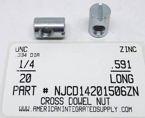 1/4-20X.591 CROSS DOWEL NUT STL ZINC .394" DIA