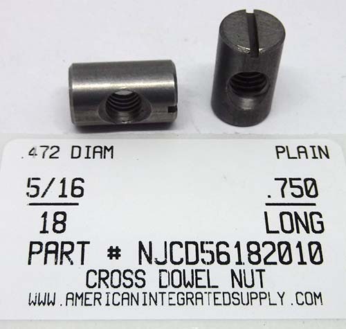 5/16-18X.750 CROSS DOWEL NUT STL PLN .472" DIA. (DISCONTINUED)