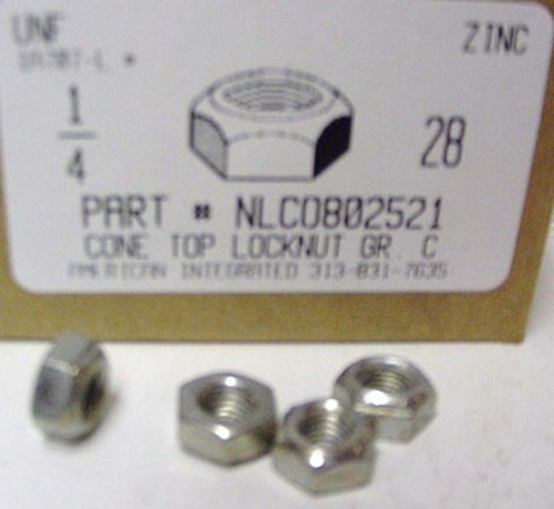 1/4-28 HEX CONE TOP LOCKNUT GRADE C STEEL ZINC PLATED