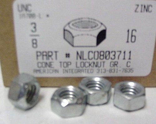 3/8-16 HEX CONE TOP LOCK NUT GRADE C STEEL ZINC PLATED