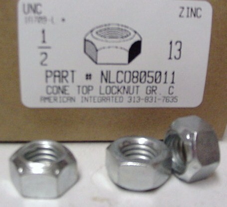 1/2-13 HEX CONE TOP LOCKNUT GRADE C STEEL ZINC PLATED