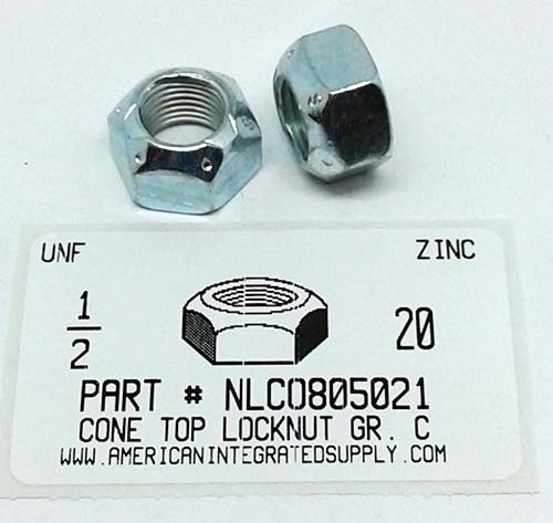 1/2-20 HEX CONE TOP LOCKNUT GRADE C STEEL ZINC PLATED